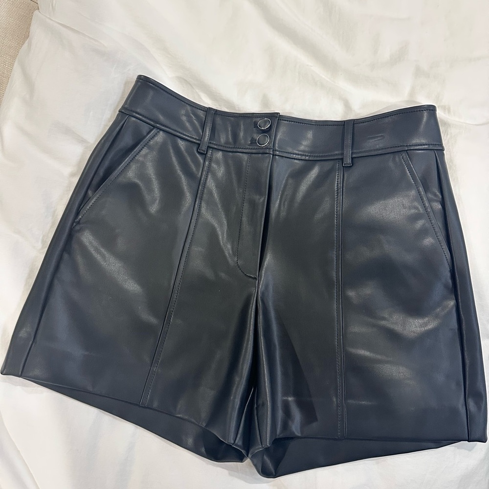 White House Black Market High Waist Black Leather Shorts